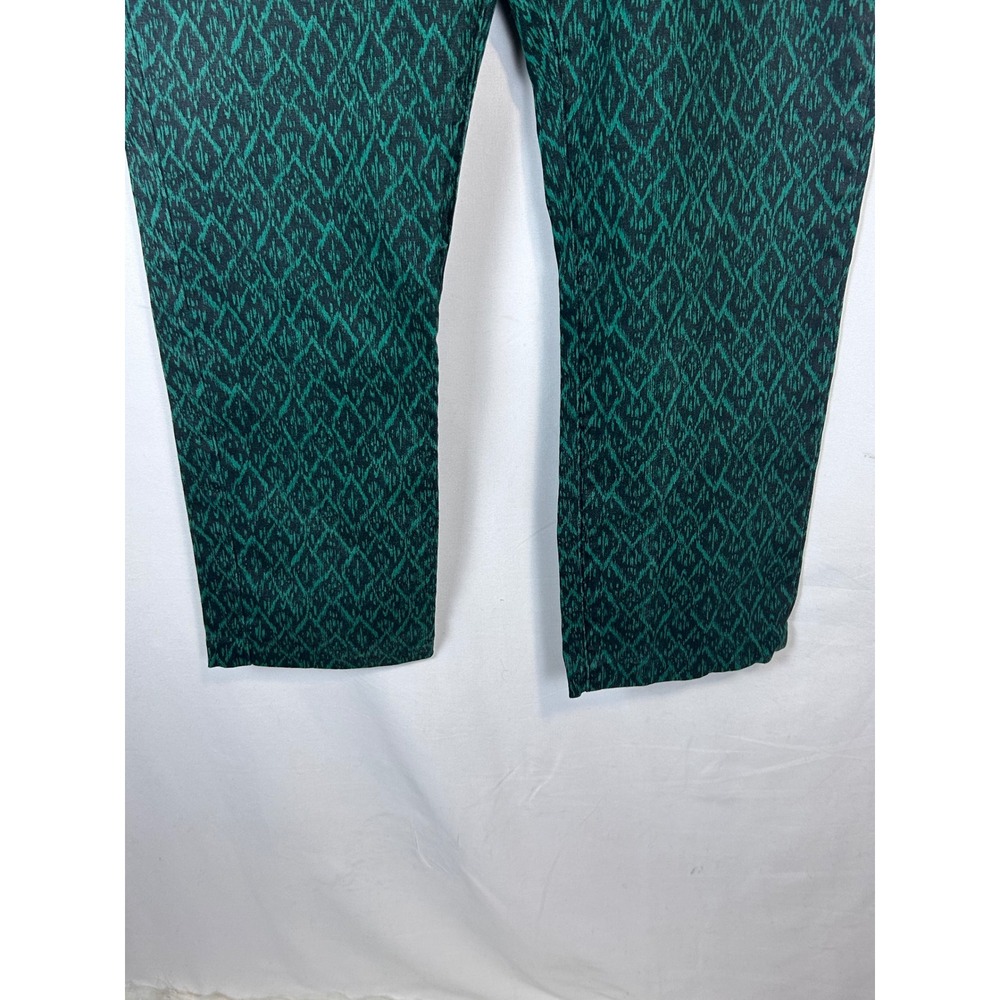 Green Ikat Diamond Pattern Straight Leg Pants Women Green Black Geometric Print - Picture 5 of 11